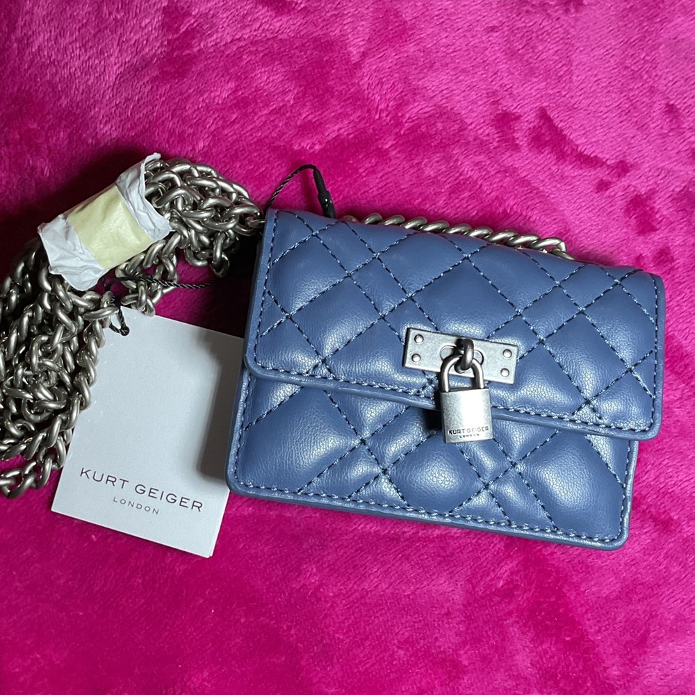 Kurt Geiger Quilted Blue Bag with Silver Chain